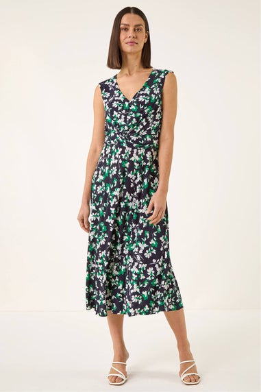 Roman Green Floral Twist Front Dress