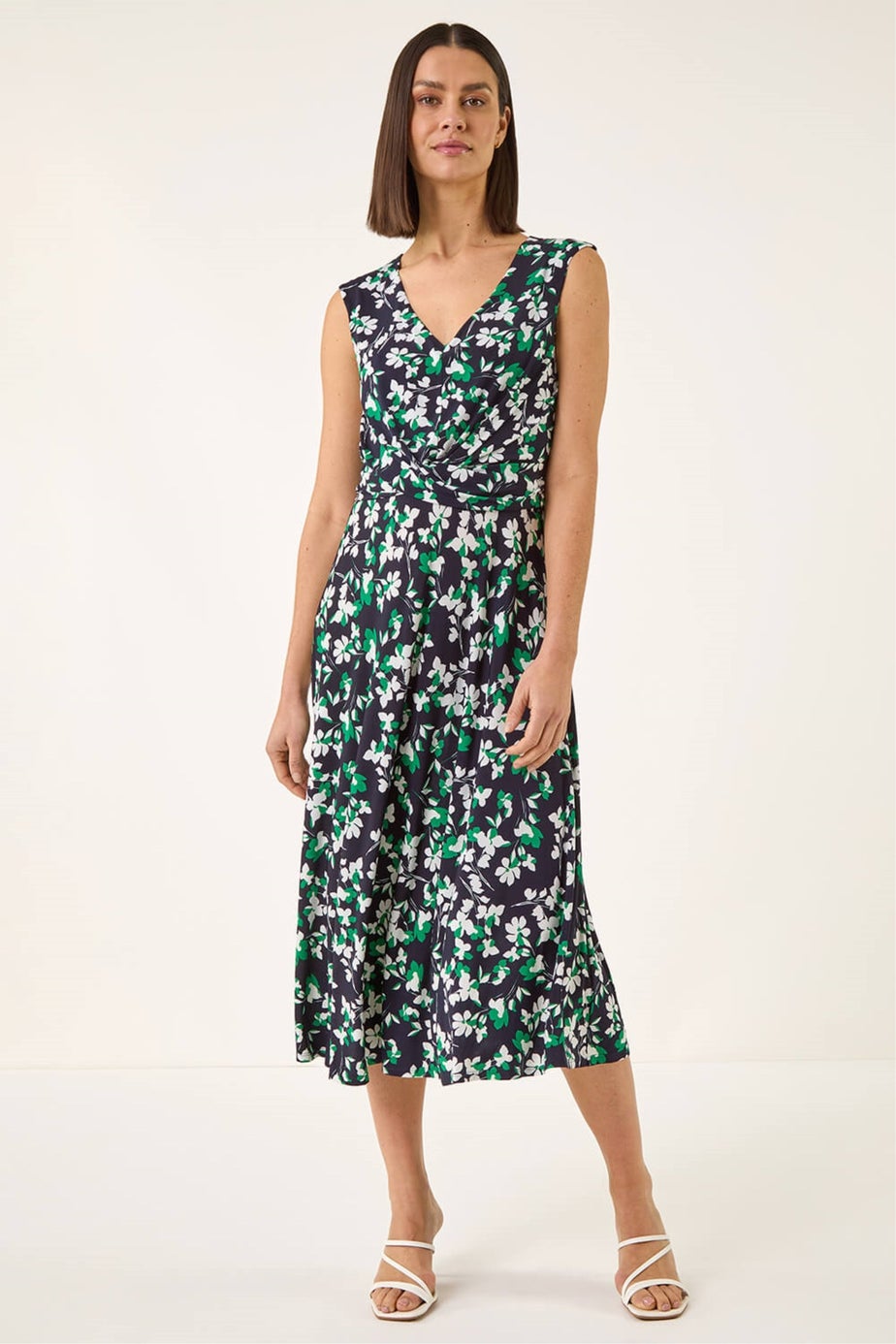 Roman Green Floral Twist Front Dress