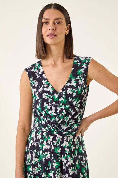 Roman Green Floral Twist Front Dress