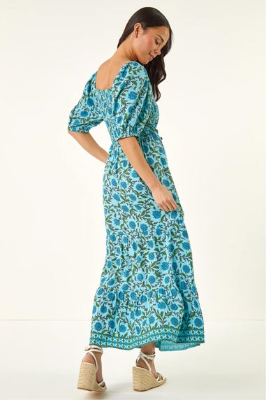 Roman Blue Petite Printed Puff Sleeve Dress