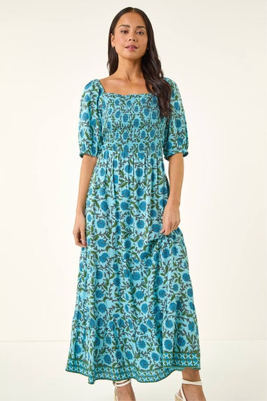 Roman Blue Petite Printed Puff Sleeve Dress