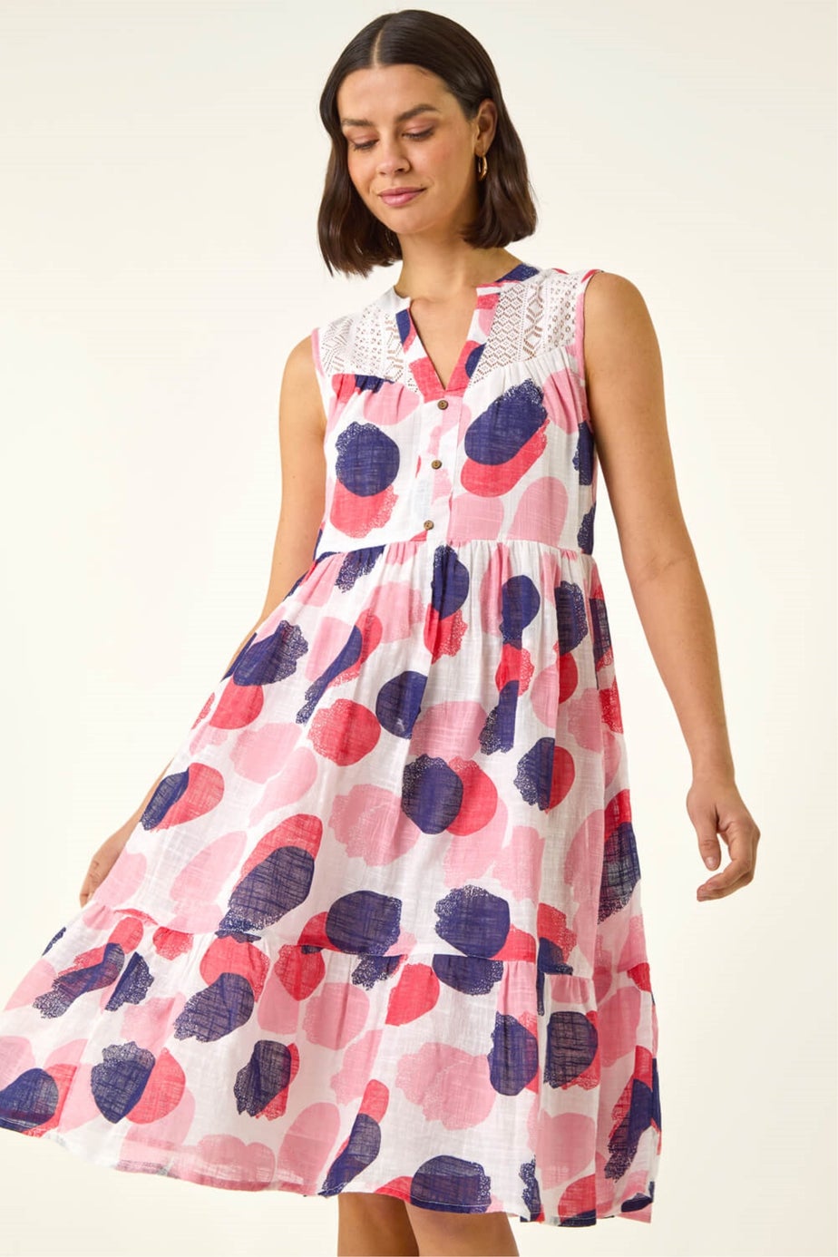 Roman Pink Spot Trim Smock Dress