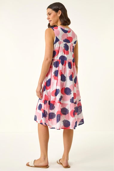 Roman Pink Spot Trim Smock Dress