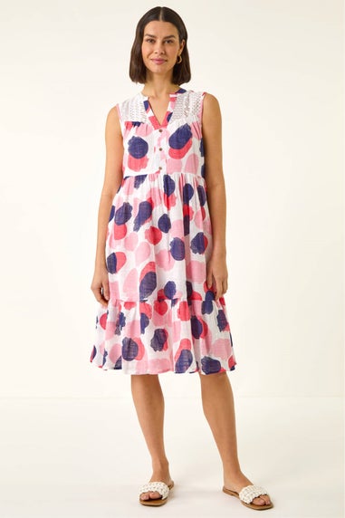 Roman Pink Spot Trim Smock Dress