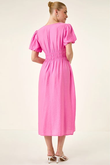 Roman Pink Balloon Sleeve Midi Dress