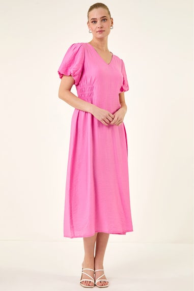 Roman Pink Balloon Sleeve Midi Dress