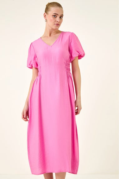Roman Pink Balloon Sleeve Midi Dress