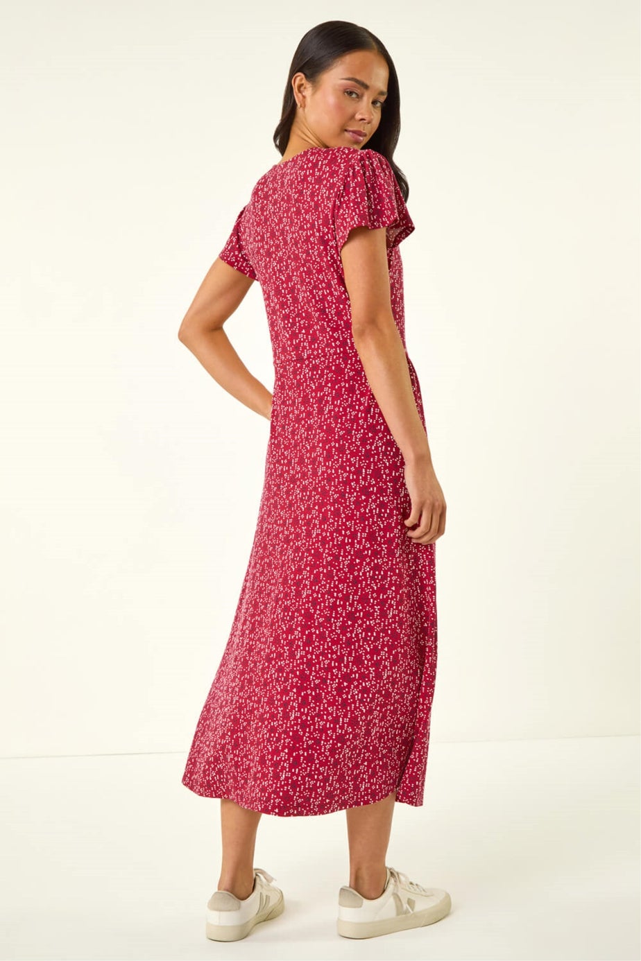 Roman Red Petite Abstract Spot Midi Dress