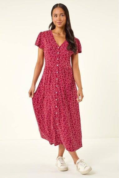 Roman Red Petite Abstract Spot Midi Dress