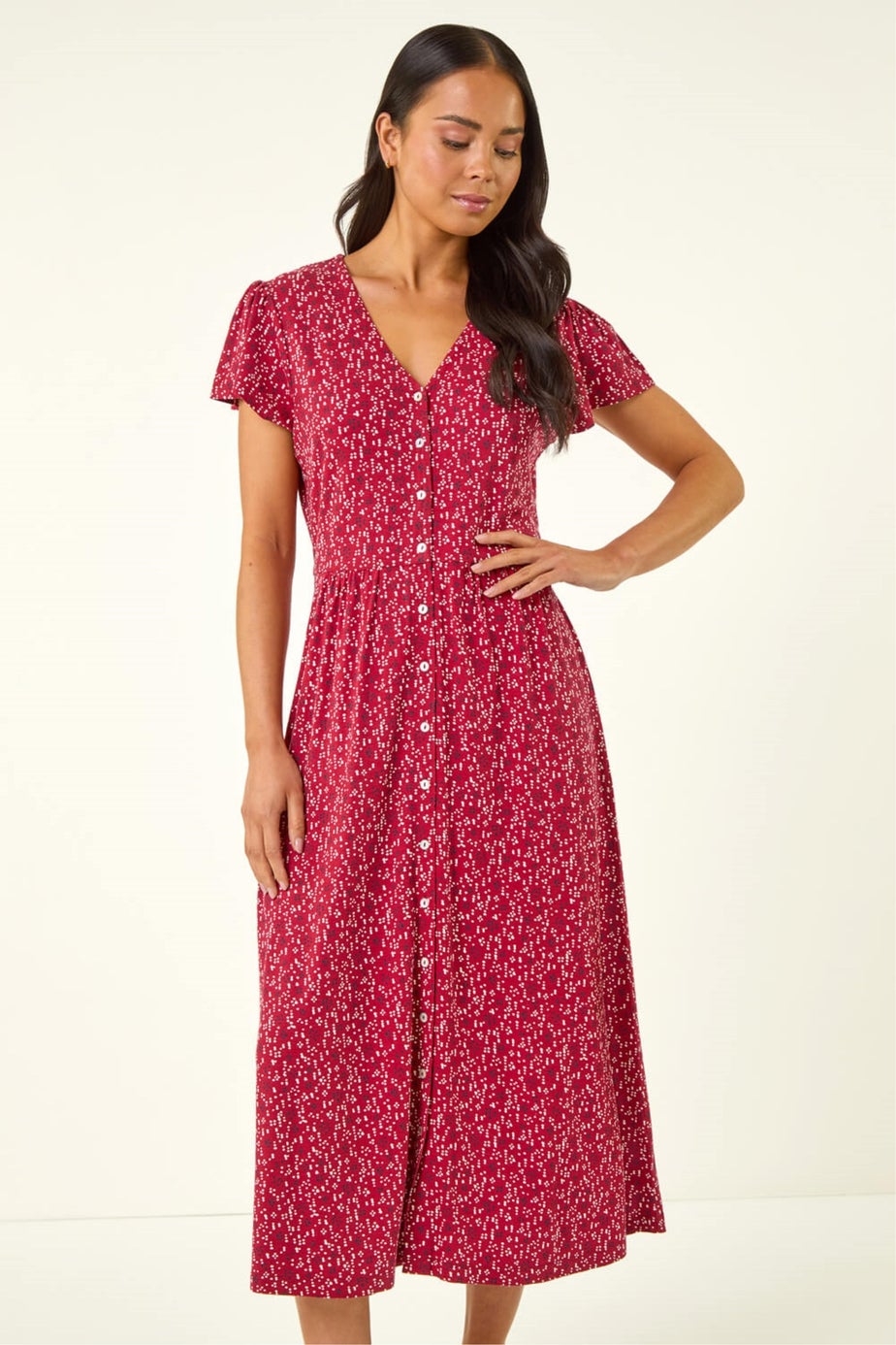 Roman Red Petite Abstract Spot Midi Dress