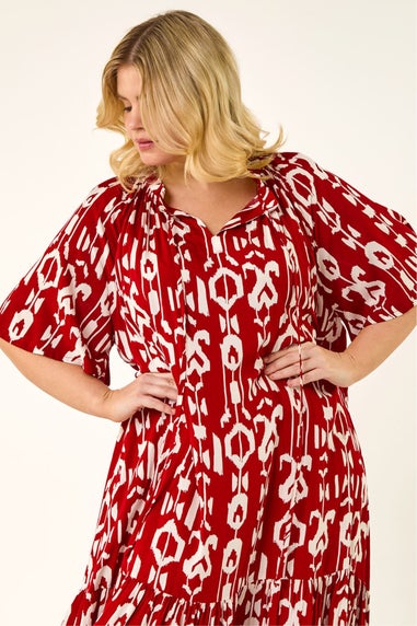 Roman Red Curve Printed Woven Maxi Dress