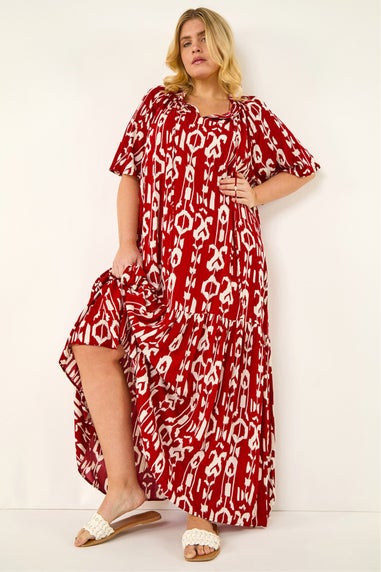 Roman Red Curve Printed Woven Maxi Dress