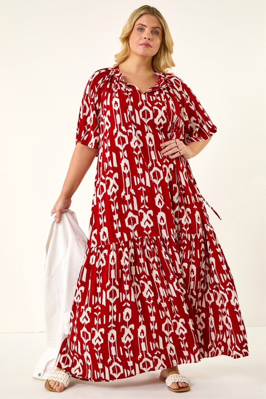 Roman Red Curve Printed Woven Maxi Dress