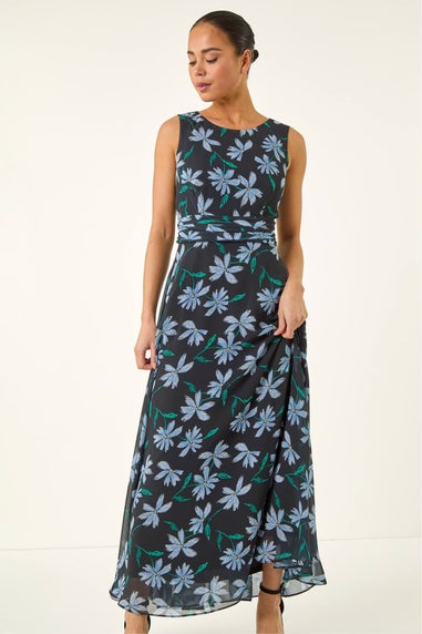 Roman Black P- Ruched Maxi Dress