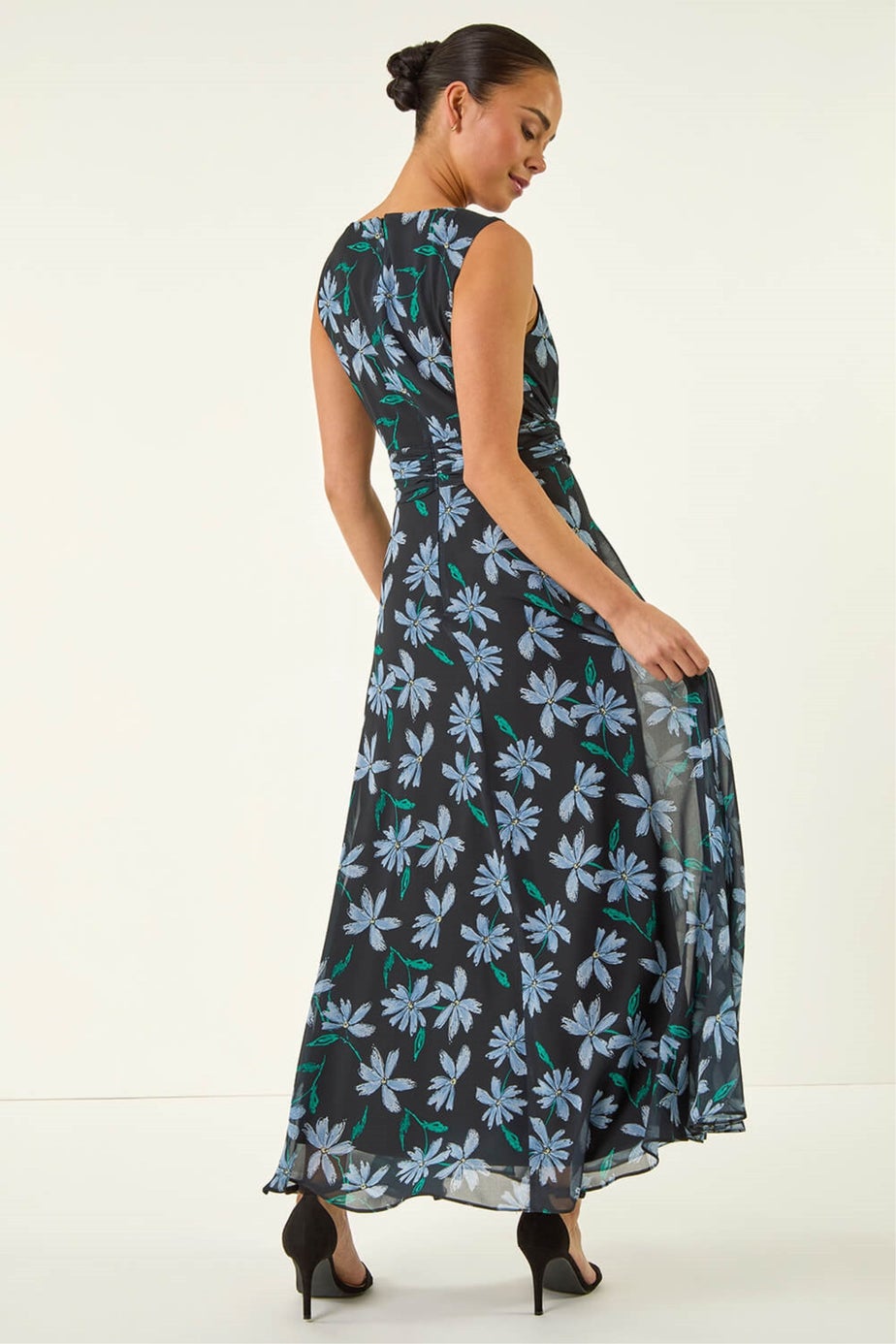 Roman Black P- Ruched Maxi Dress