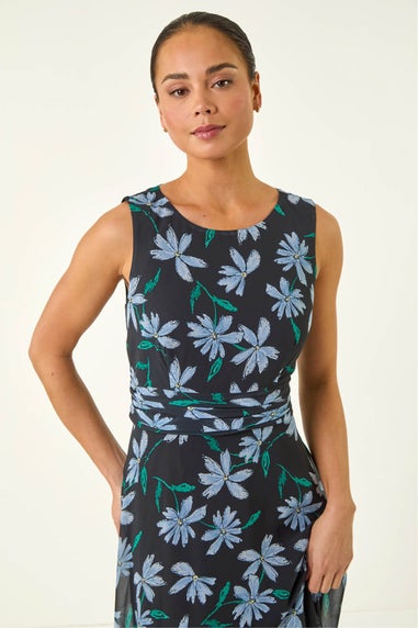 Roman Black P- Ruched Maxi Dress