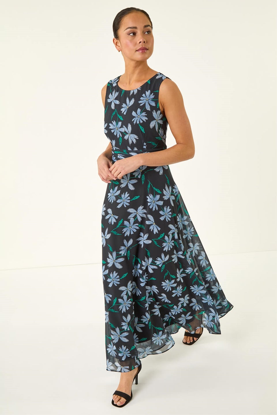 Roman Black P- Ruched Maxi Dress