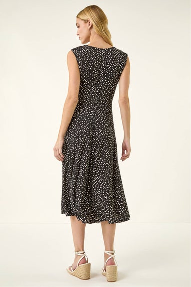 Roman Black Spot Print Twist Front Dress