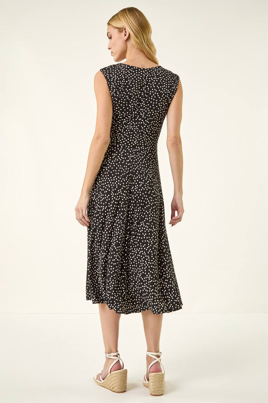 Roman Black Spot Print Twist Front Dress