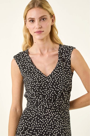 Roman Black Spot Print Twist Front Dress