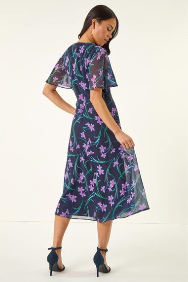 Roman Navy Petite Floral Midi Dress