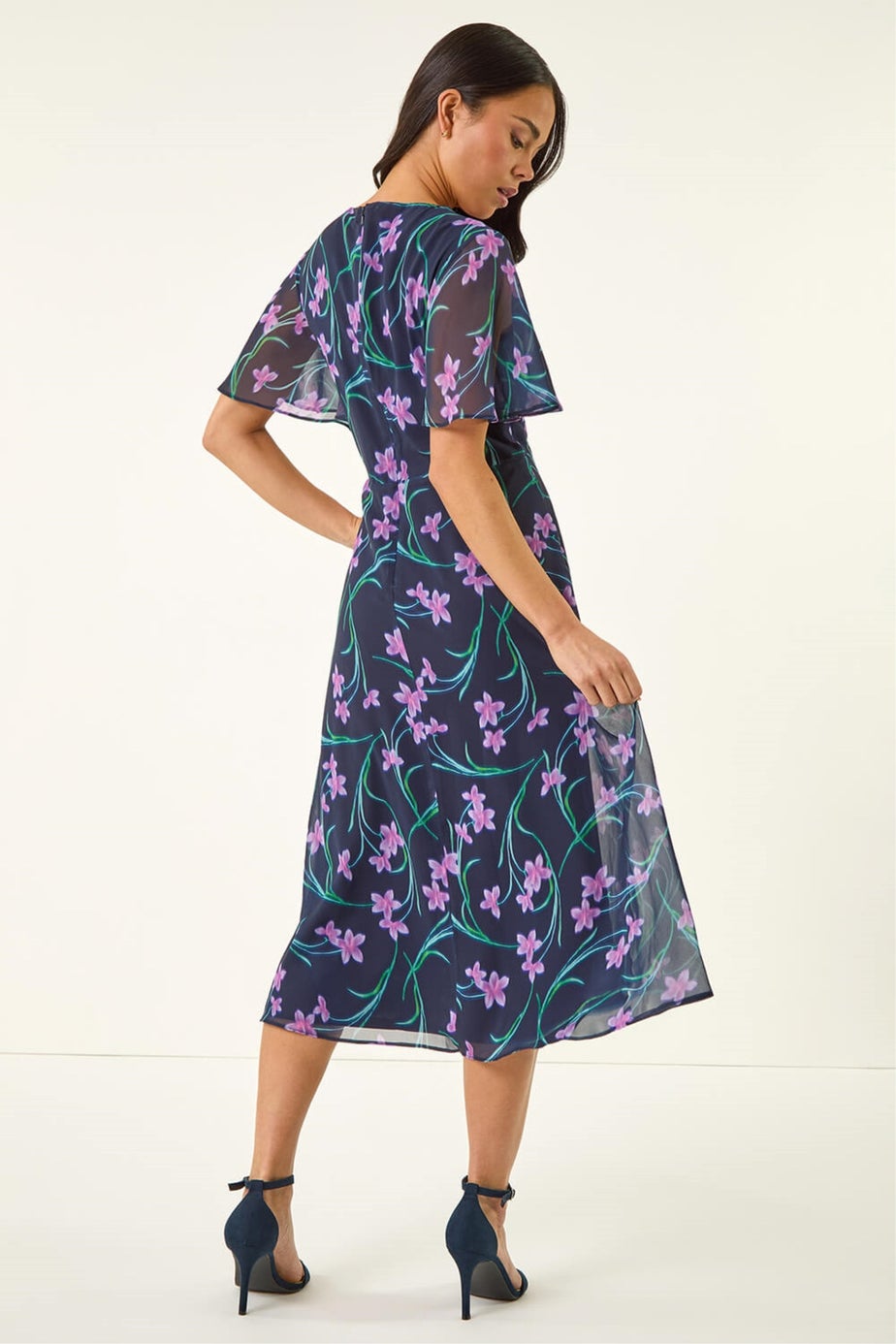 Roman Navy Petite Floral Midi Dress