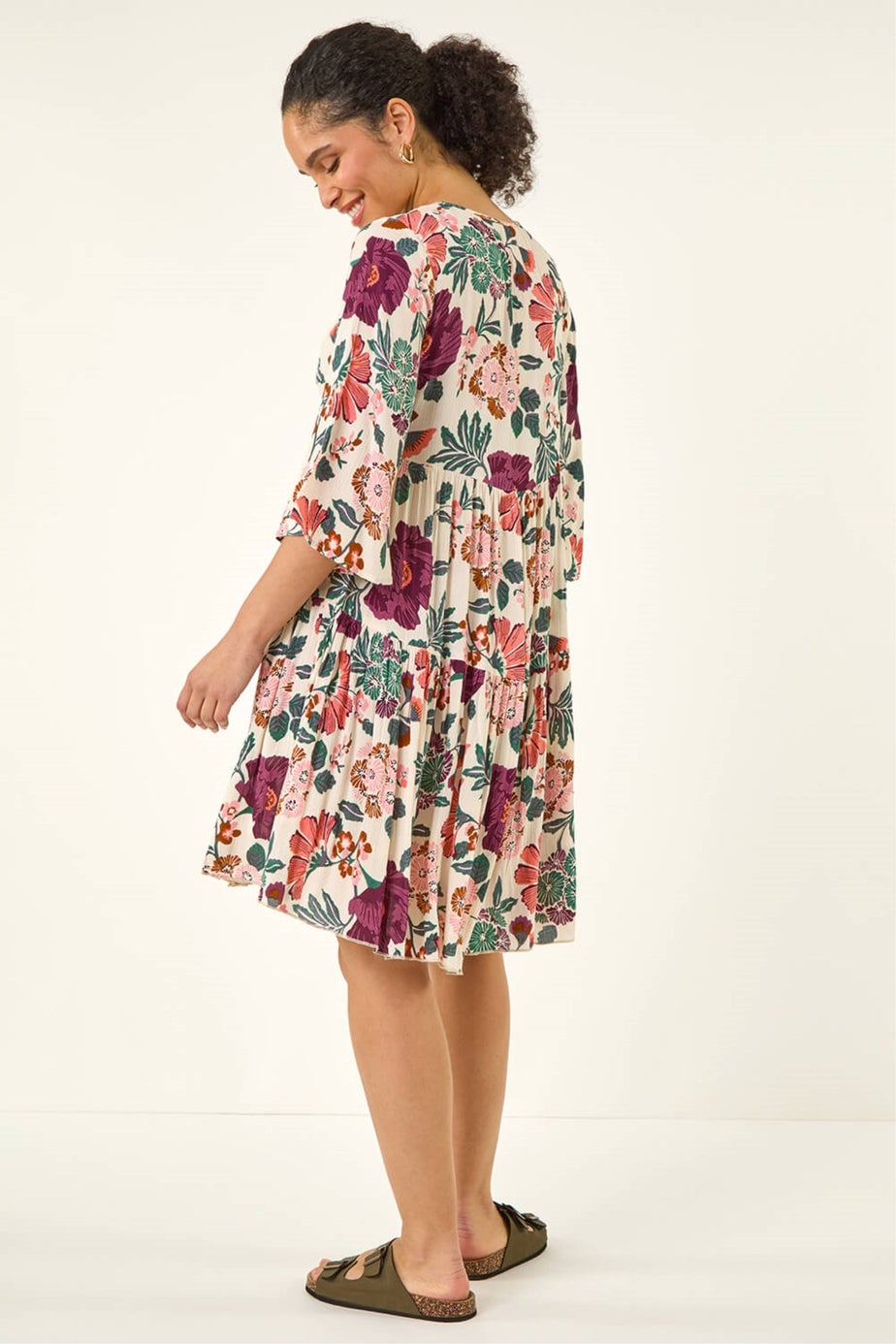 Roman Cream Floral Trim Smock Dress