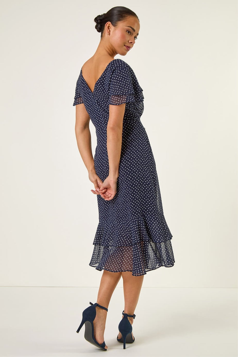 Roman Navy Petite Spot Frill Hem Dress