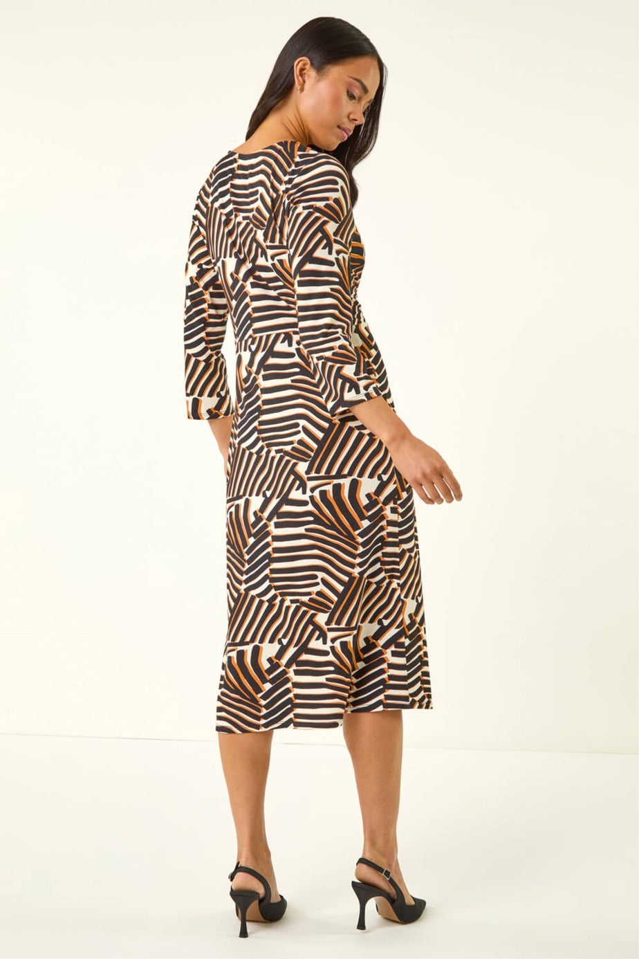 Roman Black Petite Abstract Print Knot Front Dress