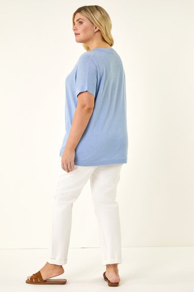 Roman Light Blue Curve Shimmer Hotfix Knit Top