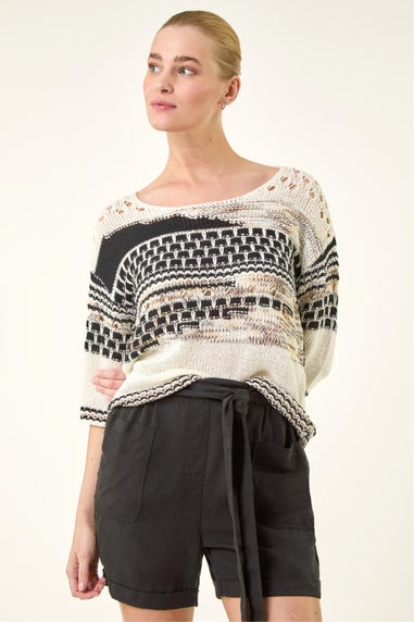 Roman Black Textured Abstract Knit Jumper