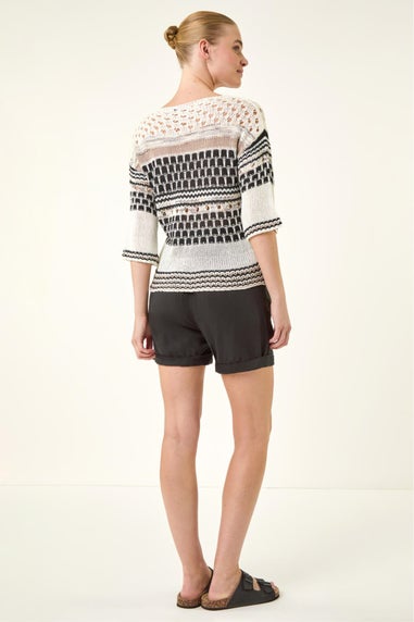 Roman Black Textured Abstract Knit Jumper