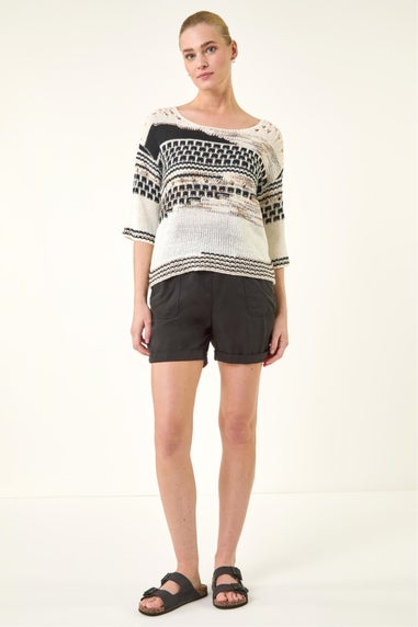 Roman Black Textured Abstract Knit Jumper