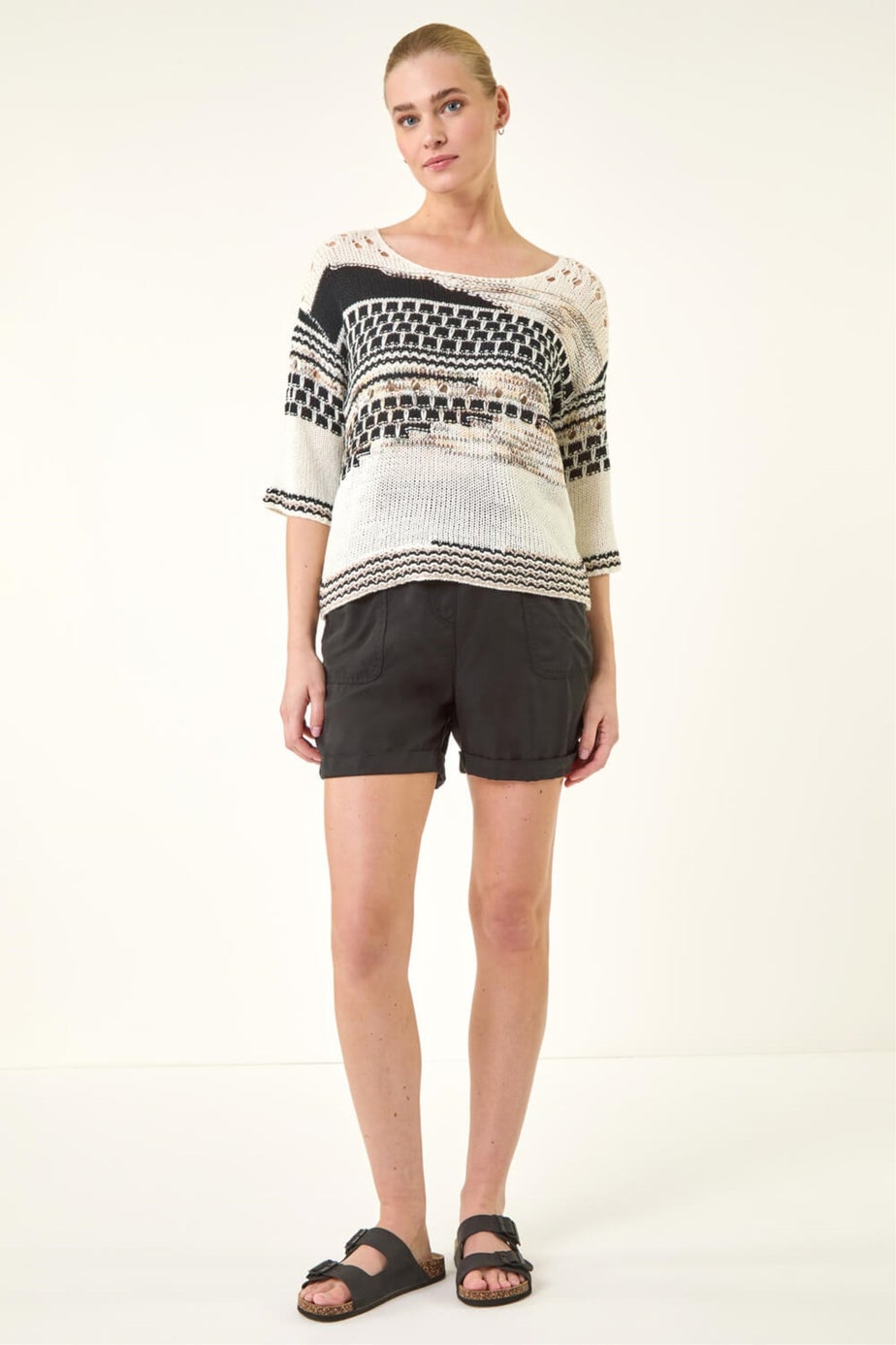 Roman Black Textured Abstract Knit Jumper