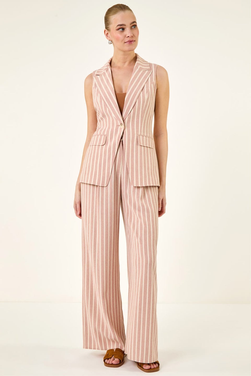 Roman Pink Stripe Longline Waistcoat