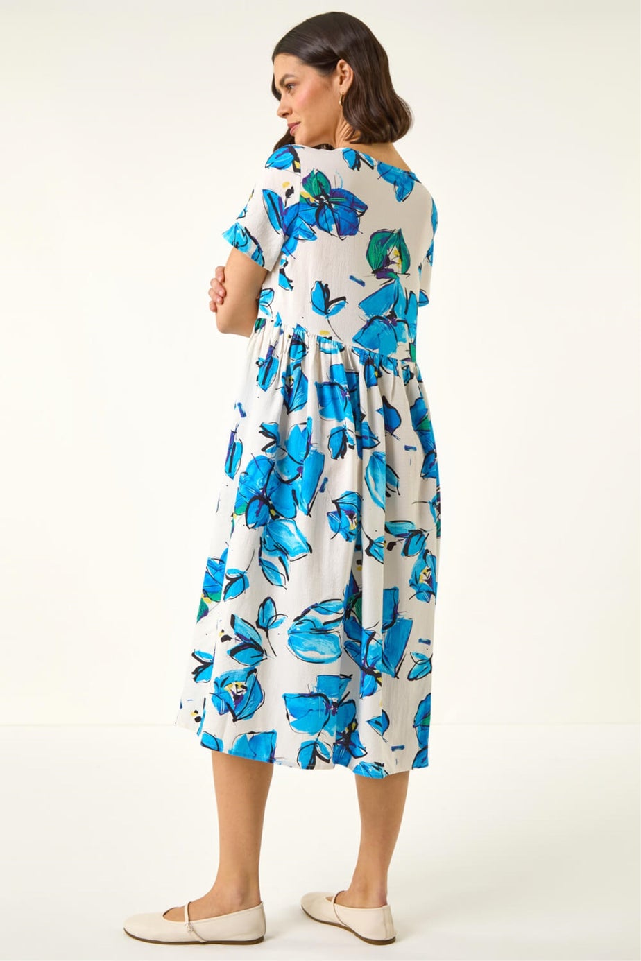 Roman Blue Floral Smock Midi Dress