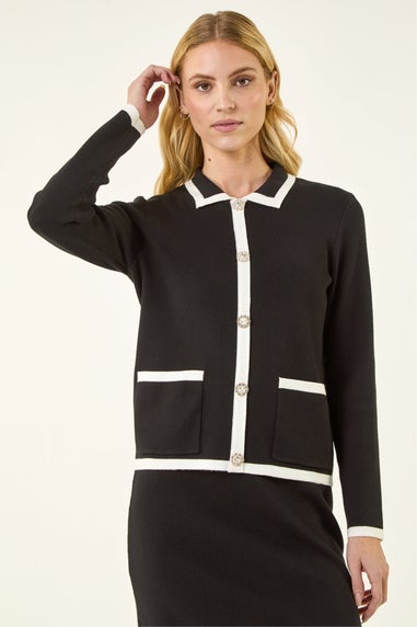 Roman Black Diamante Button Knit Jacket
