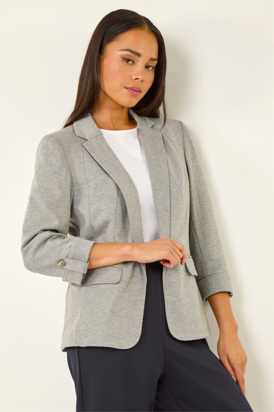 Roman Grey Petite Pocket Ponte Blazer