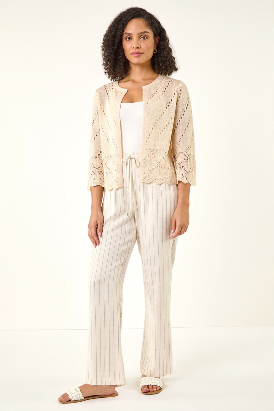 Roman Ivory Pointelle Knit Cardigan