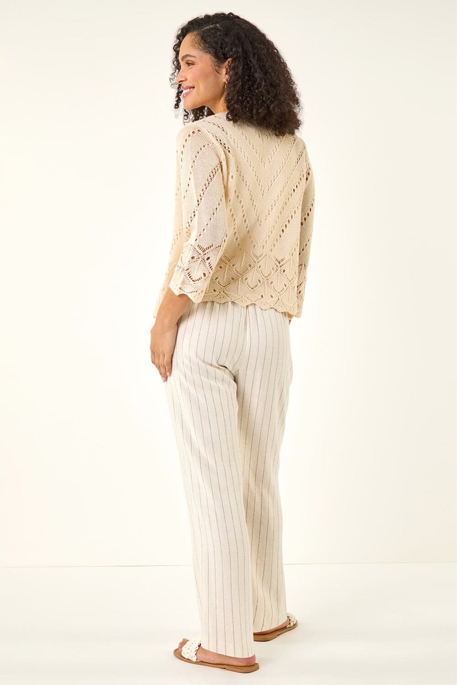 Roman Ivory Pointelle Knit Cardigan
