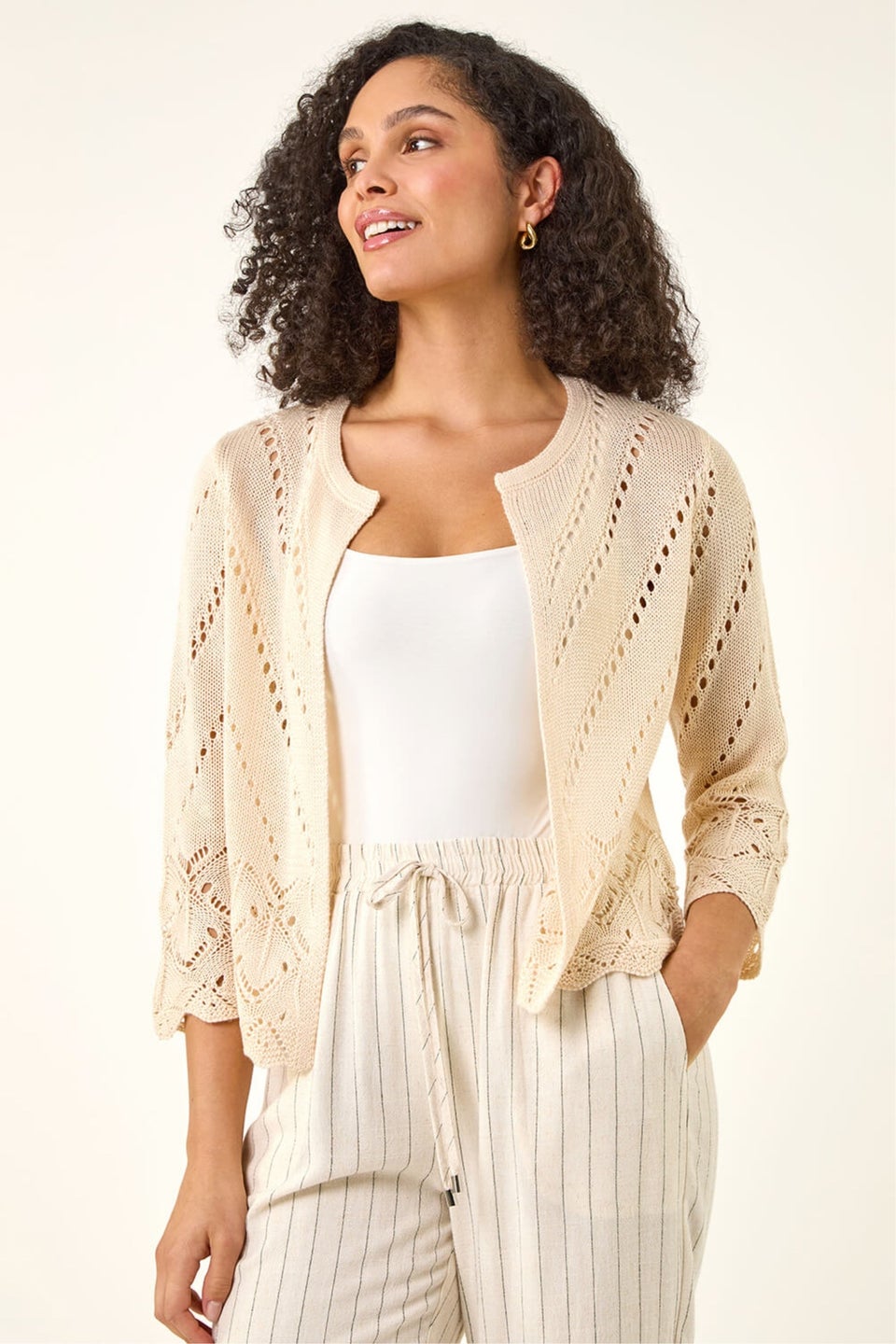 Roman Ivory Pointelle Knit Cardigan