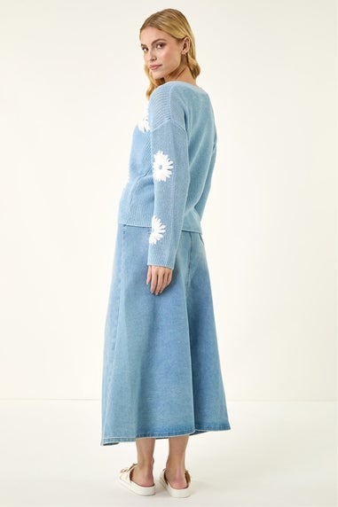 Roman Light Blue Daisy Detail Knit Cardigan
