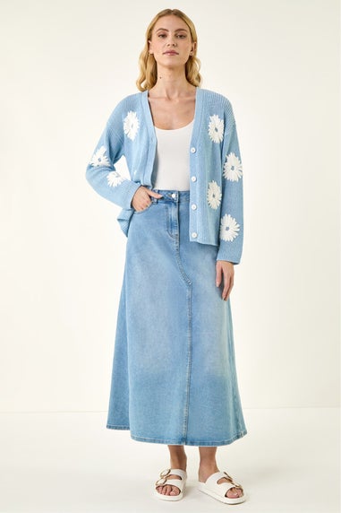 Roman Light Blue Daisy Detail Knit Cardigan
