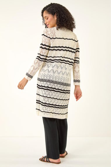 Roman Ivory Wave Stripe Longline Knit Cardigan