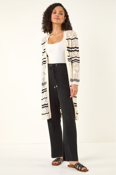 Roman Ivory Wave Stripe Longline Knit Cardigan