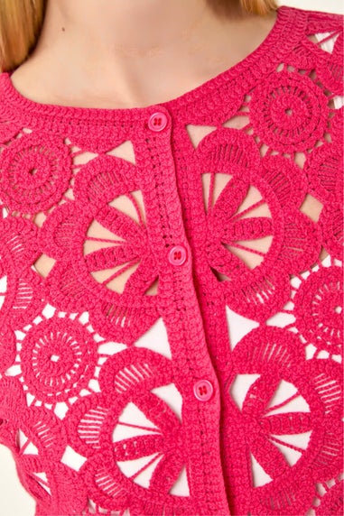 Roman Cerise Crochet Knit Cardigan