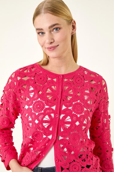Roman Cerise Crochet Knit Cardigan