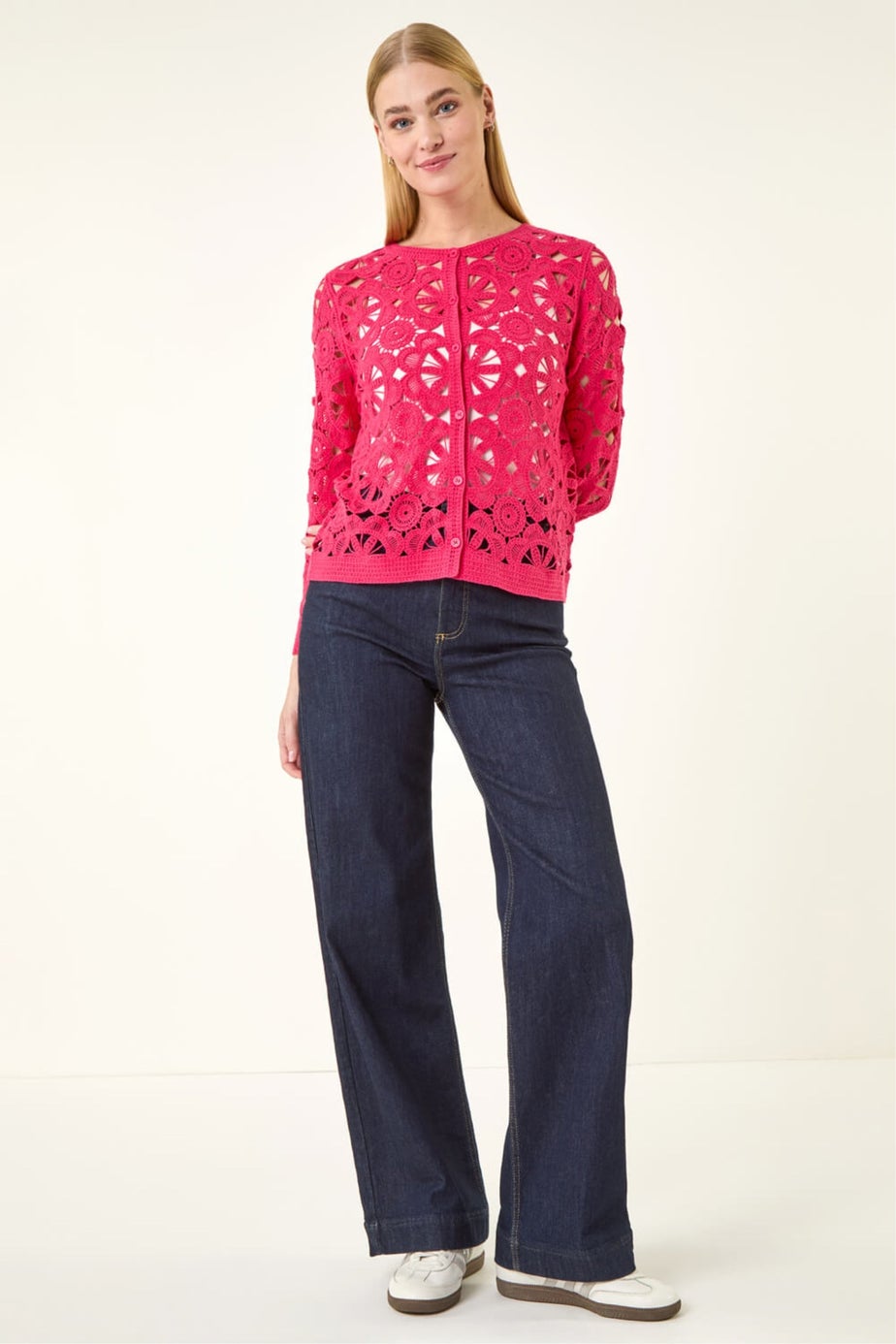 Roman Cerise Crochet Knit Cardigan