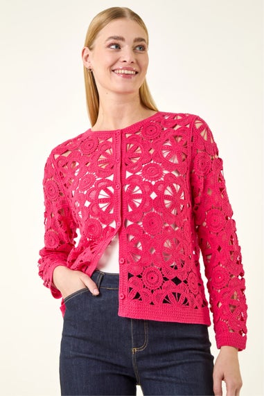 Roman Cerise Crochet Knit Cardigan