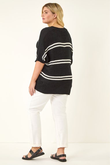 Roman Black Curve Stripe V-Neck Knit Jumper